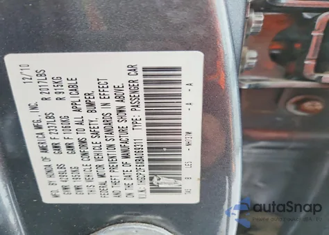 2011 Honda Accord Se z USA, uszkodzony, nr VIN 1HGCP2F6XBA069311